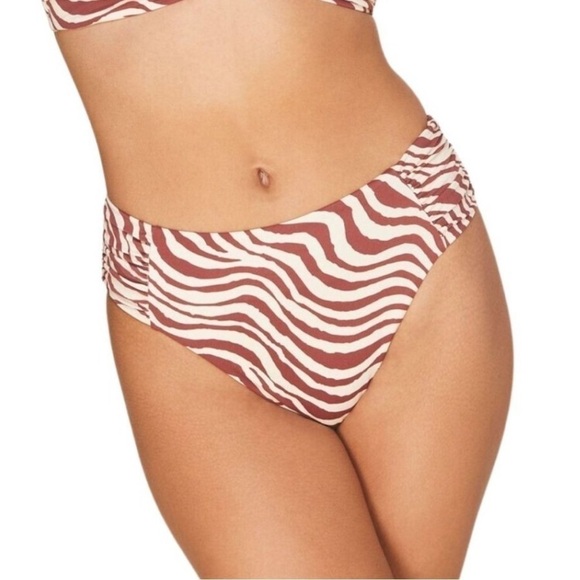 NWT Andie Swim Hipster Bottom Bias Stripe Truffle Swimsuit Bikini Sz M - Picture 1 of 6
